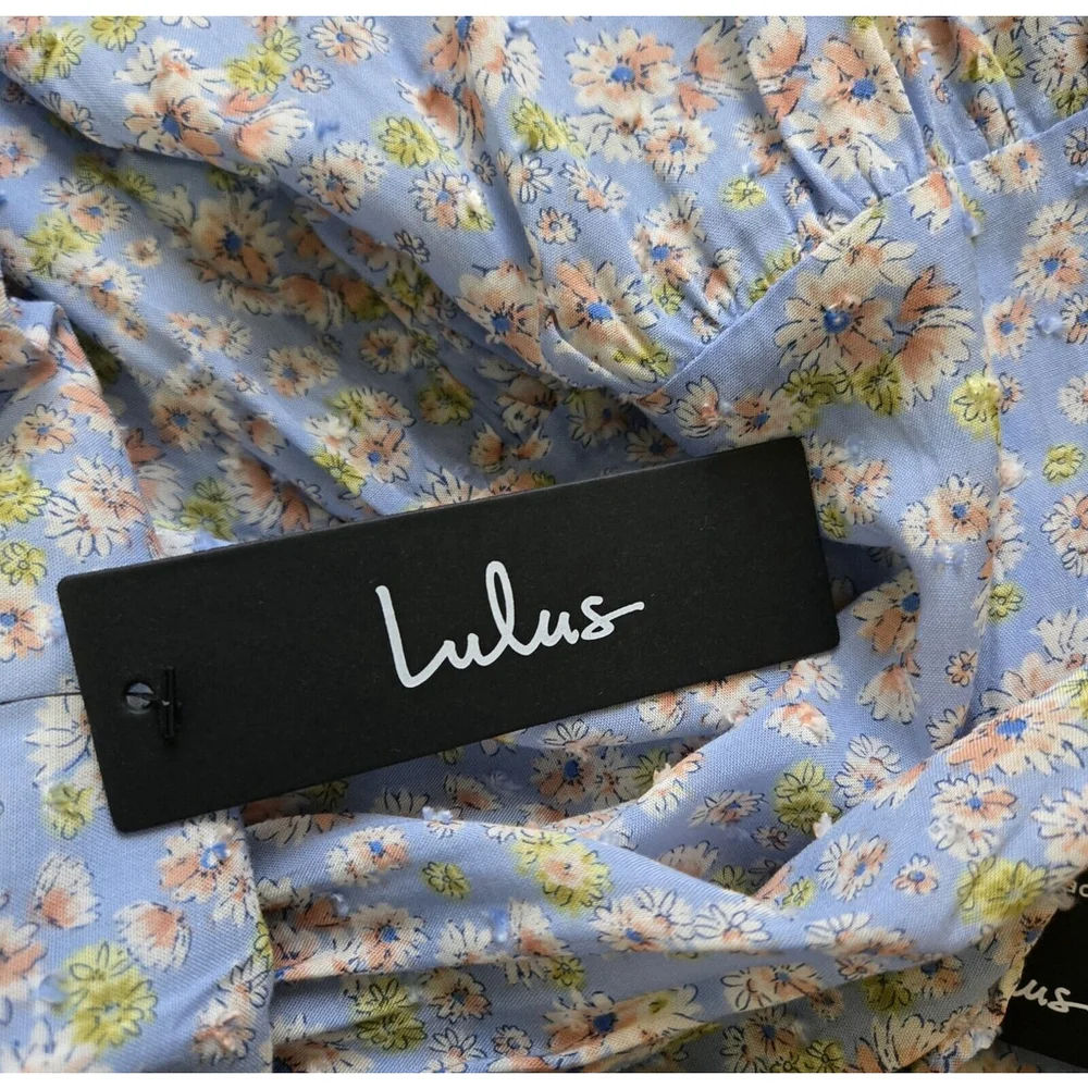 Lulus Blue Floral Maxi Slip Dress Large Belted Spring Cottagecore Boho NWT